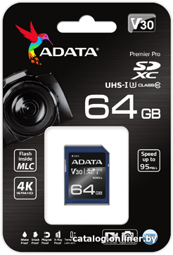 Карта памяти ADATA Premier Pro ASDX64GUI3V30S-R SDXC 64GB