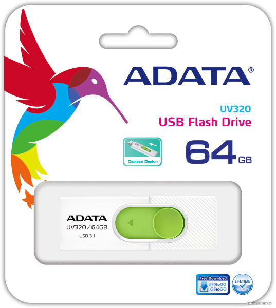 USB Flash ADATA UV320 64GB (белый/зеленый) USB Flash ADATA UV320 64GB (белый/зеленый)
