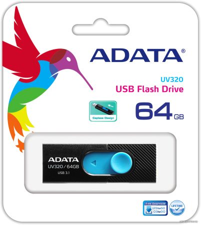 USB Flash ADATA UV320 64GB (черный/голубой)