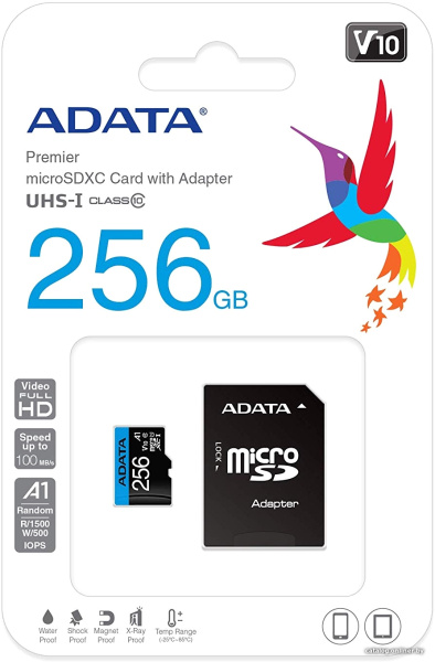 Карта памяти ADATA Premier AUSDX256GUICL10A1-RA1 microSDXC 256GB (с адаптером) Карта памяти ADATA Premier AUSDX256GUICL10A1-RA1 microSDXC 256GB (с адаптером)